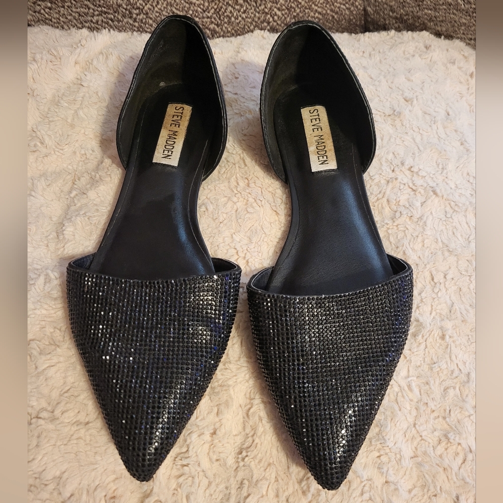 Steve Madden Khai D'orsay Flat In Black Jet Rhinestone size 8.5